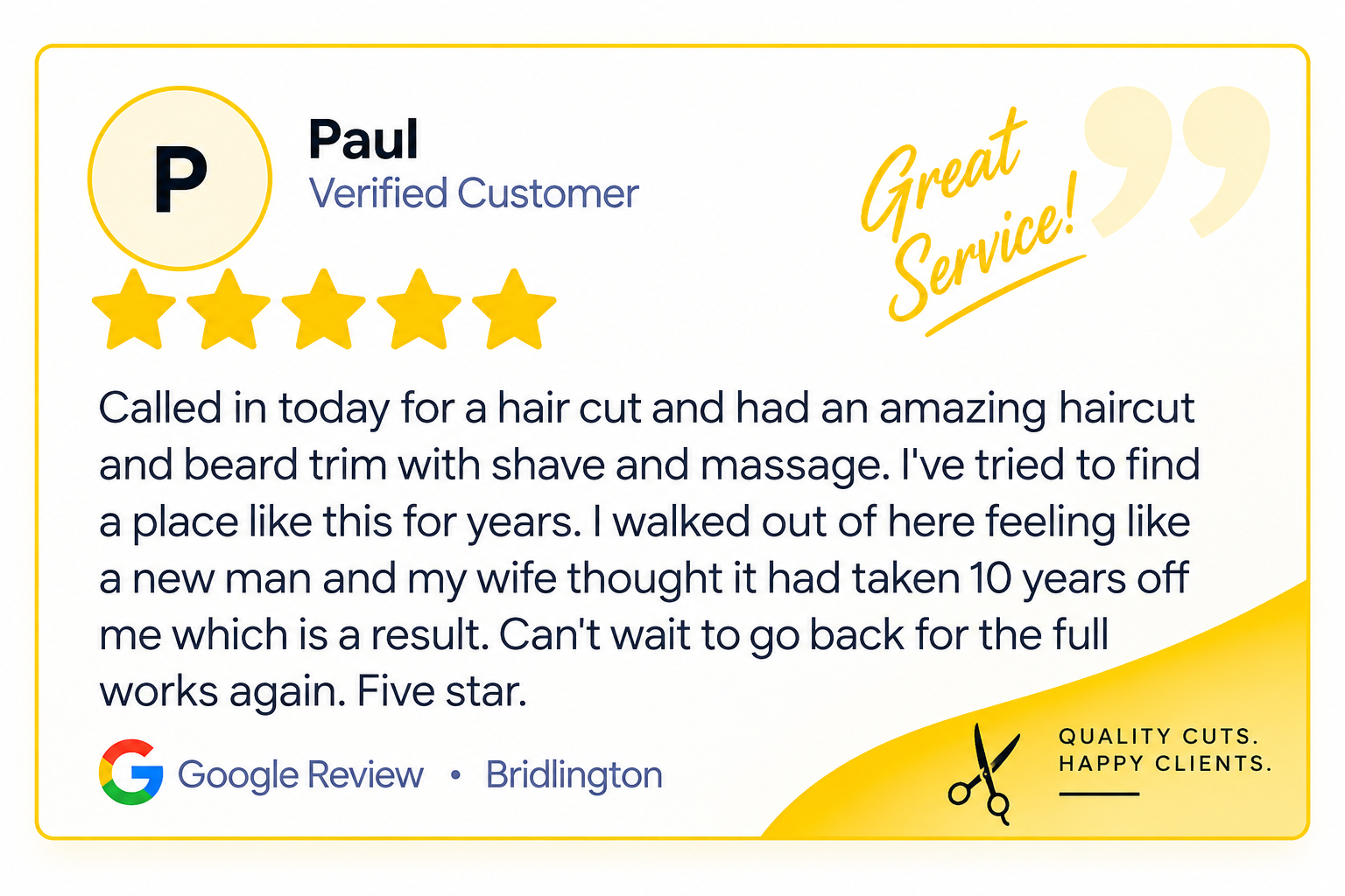Finished Google review graphic for Paul in Bridlington
