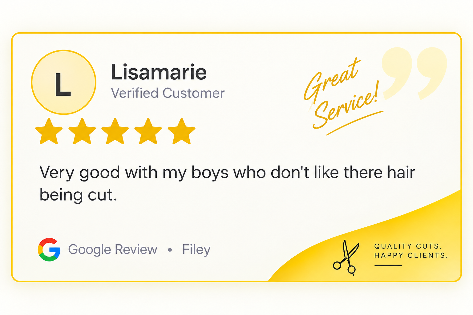 Finished Google review graphic for Lisamarie in Filey