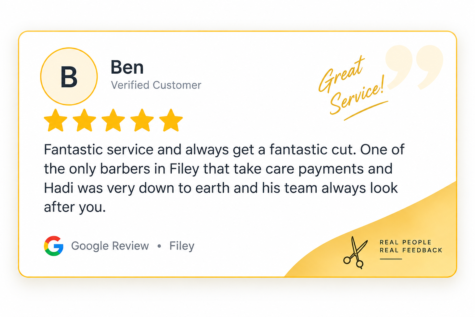 Finished Google review graphic for Ben in Filey