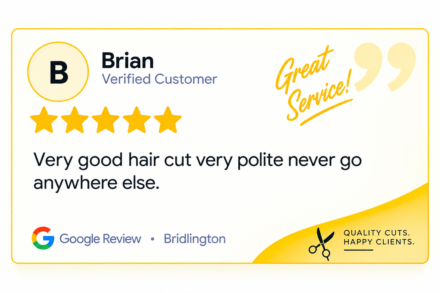 Finished Google review graphic for Brian in Bridlington