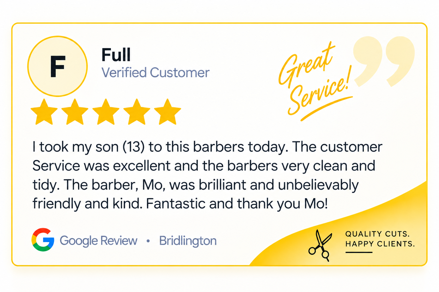 Finished Google review graphic for Full in Bridlington